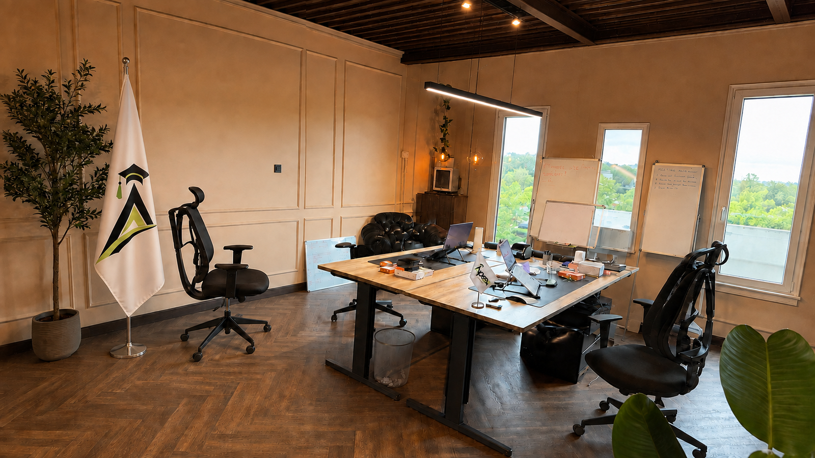 Apex Educational Consultancy meeting room in Apeldoorn with Apex flags